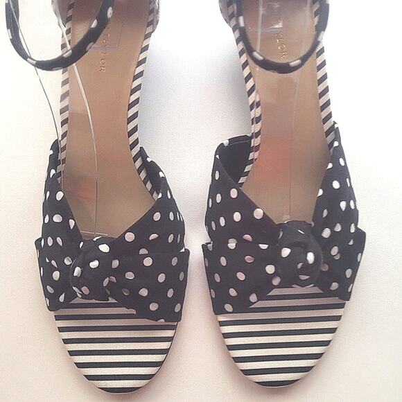 Ann Taylor Kaylin Polka Dot Knot Wedge Sandals Size 8 Black & White - Picture 3 of 12
